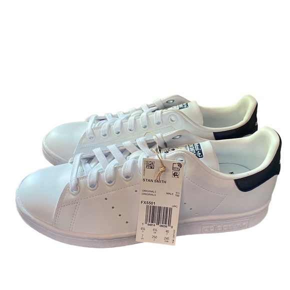 Adidas Stan Smith Shoes Mens Sneakers US Size 7 White Navy Blue FX5501 NEW - Picture 10 of 11